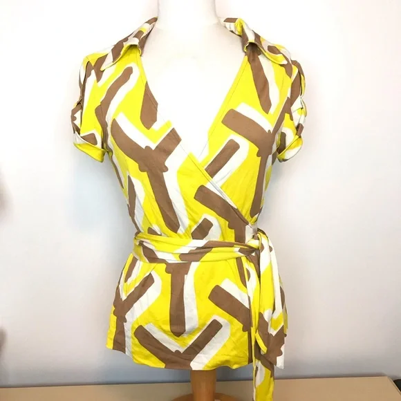 Diane Von Furstenberg Vintage Yellow Mod Wrap Top - Picture 2 of 8